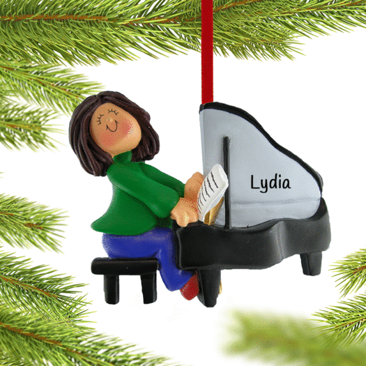 Personalized Piano Player Female Christmas Ornament
