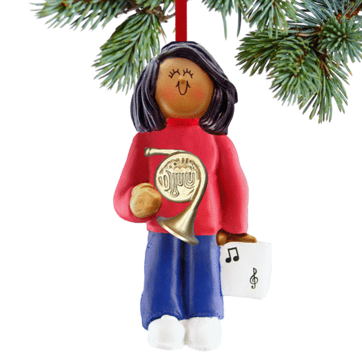 French Horn Player Female Christmas Ornament