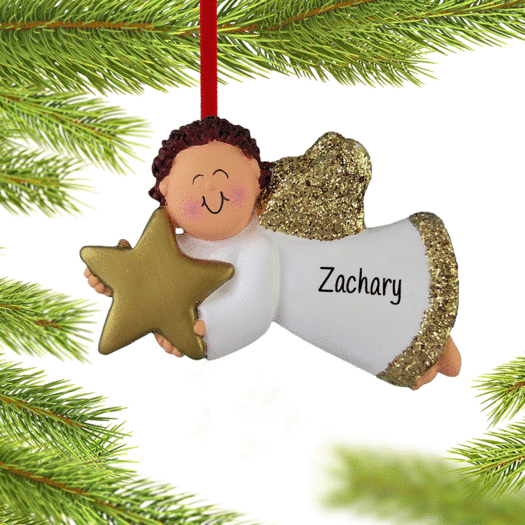Personalized Angel with Gold Star (Boy) Christmas Ornament