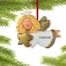 Personalized Angel with Gold Star (Girl) Christmas Ornament