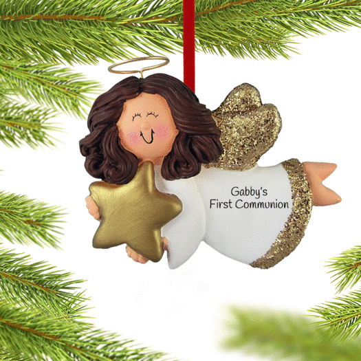 Personalized Communion Angel with Gold Star Girl Christmas Ornament