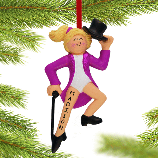 Personalized Tap Dancer with Black Top Hat and Cane Christmas Ornament