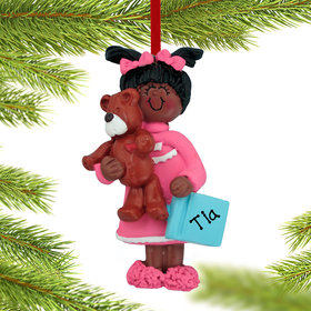 Personalized Toddler Girl with Teddy Bear Christmas Ornament