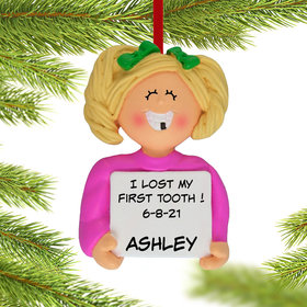 Personalized Lost a Tooth Girl Christmas Ornament