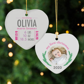 Personalized New Baby Girl Stats Christmas Ornament
