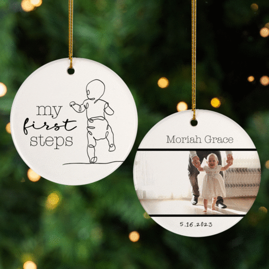 Personalized First Steps Christmas Ornament
