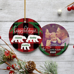 Personalized Plaid Bear Family of 3 Christmas Ornament