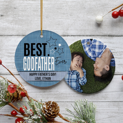 Personalized Best Godfather Ever Photo Christmas Ornament