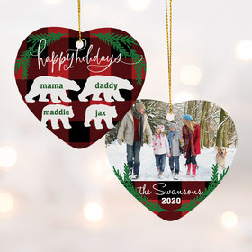 Personalized Plaid Bear Family of 4 Christmas Ornament