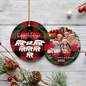 Personalized Plaid Bear Family of 7 Christmas Ornament