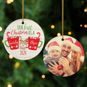 Personalized First Christmas As a Family of 3 Photo Christmas Ornament