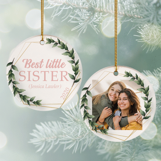 Personalized Best Little Sister Photo Christmas Ornament