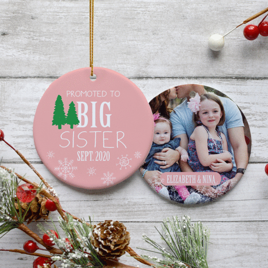 Personalized Promoted to Big Sister Photo Christmas Ornament