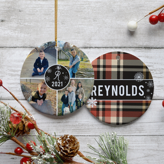 Personalized Plaid Family Pictures Christmas Ornament