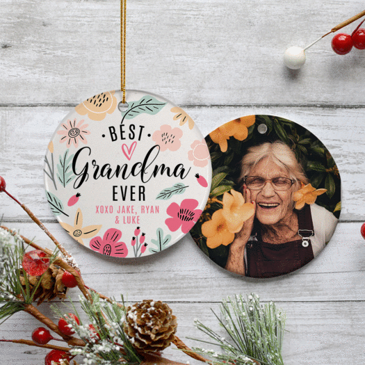 Personalized Best Grandma Ever Photo Christmas Ornament