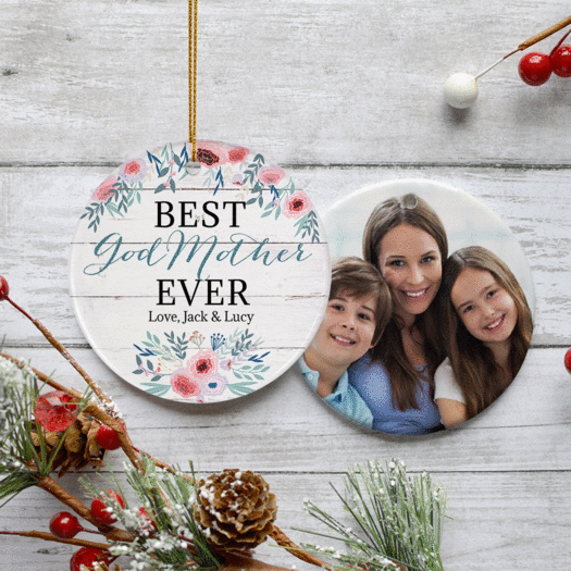 Persoinalized Best Godmother Ever Photo Christmas Ornament