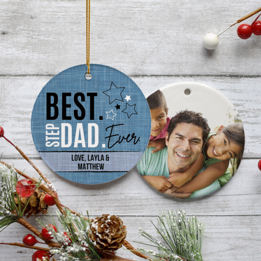 Personalized Best Step Dad Ever Photo Christmas Ornament