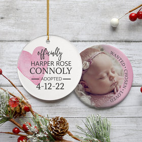 Personalized Pink Official Ours Adoption Photo Christmas Ornament