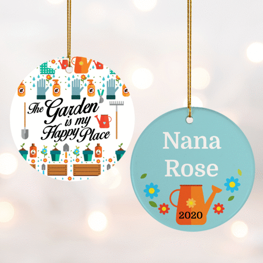 Personalized The Garden is my Happy Place Christmas Ornament
