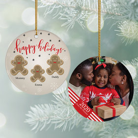 Personalized Gingerbread Family of 3 Photo Christmas Ornament