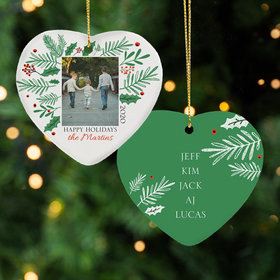 Personalized Happy Holiday Holly Christmas Ornament