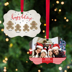 Personalized Gingerbread Family of 4 Christmas Ornament