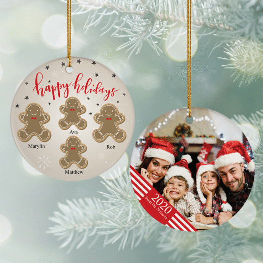Personalized Gingerbread Family of 4 Photo Christmas Ornament