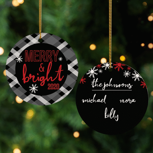 Personalized Family of 3 Merry and Bright Chrstimas Ornament