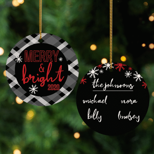 Personalized Family of 4 Merry and Bright Chrstimas Ornament