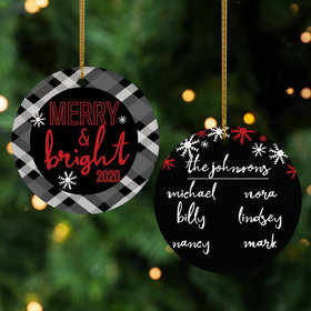 Personalized Family of 6 Merry and Bright Chrstimas Ornament