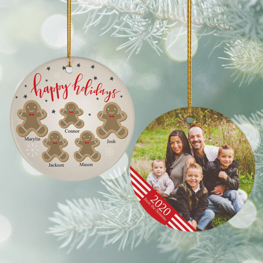 Personalized Gingerbread Family of 5 Photo Christmas Ornament