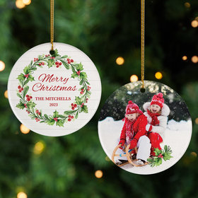 Personalized Wreath Family Photo Christmas Ornament