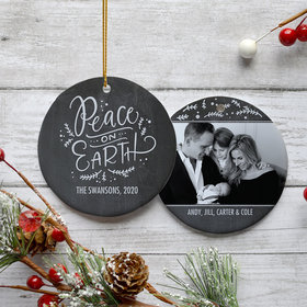 Personalized Peace on Earth Family Photo Christmas Ornament