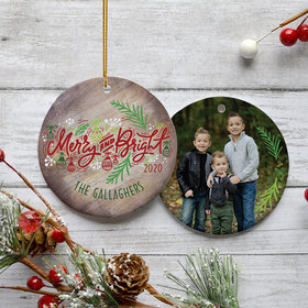 Personalized 'Merry and Bright' Family Photo Christmas Ornament