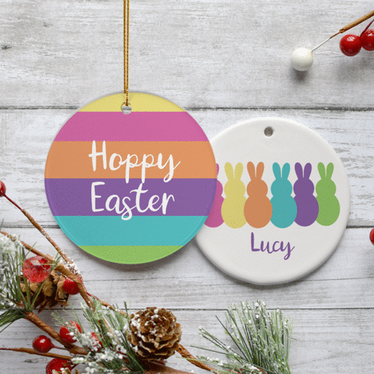 Personalized Colorful Bunnies Easter Christmas Ornament