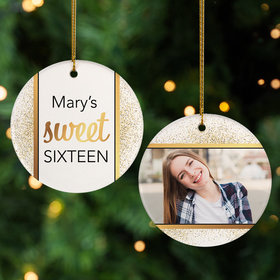 Personalized Sweet 16 Glimmering Gold Christmas Ornament