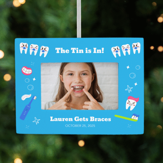 Personalized Braces Picture Frame Christmas Ornament