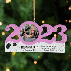 Personalized 2023 Dated New Driver Pink Christmas Ornament