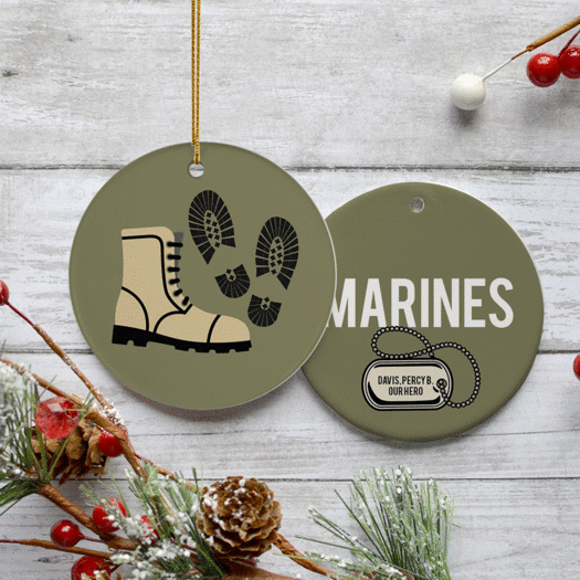 Personalized Marines Boots Christmas Ornament