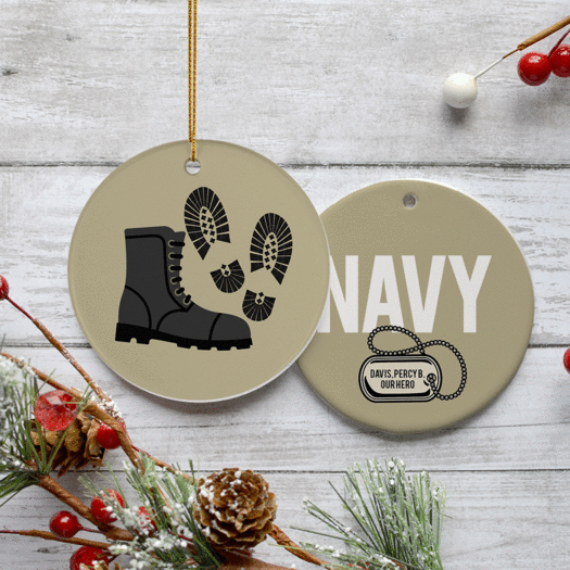 Personalized Navy Boots Christmas Ornament