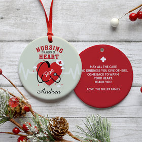 Personalized Nursing Is a Work of Heart Christmas Ornament