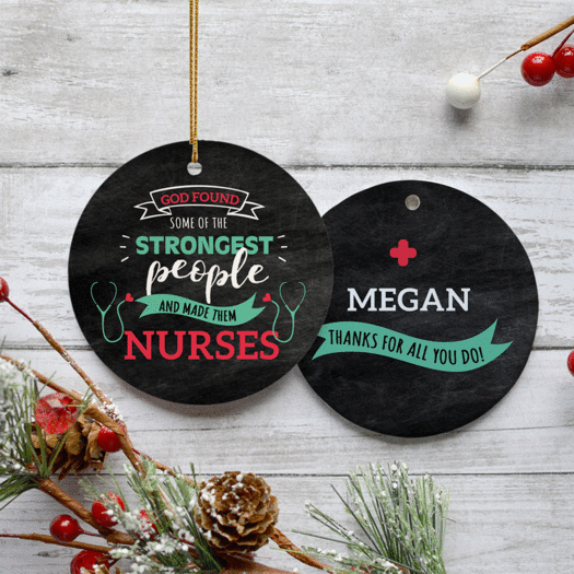 Personalized Strongest People Are Nurses Christmas Ornament