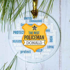 Personalized Policeman Badge Word Bubble Christmas Ornament