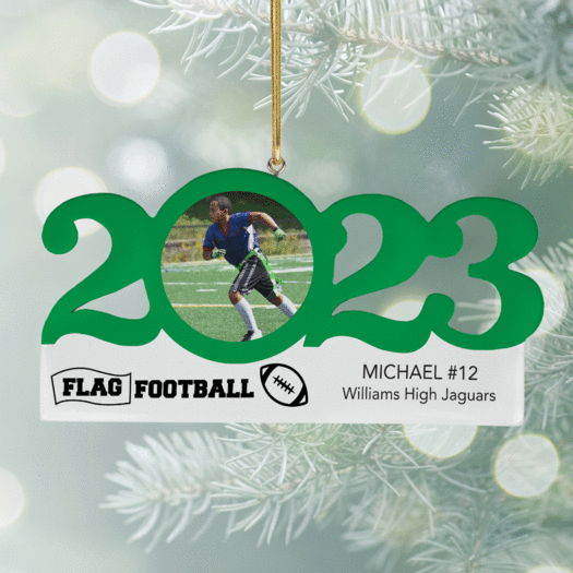 Personalized 2023 Dated Flag Football Christmas Ornament