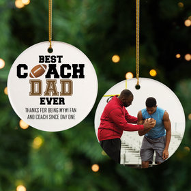 Personalized Best Coach Dad Football Christmas Ornament