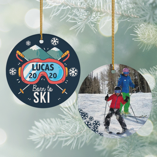 Personalized Born to Ski Christmas Ornament