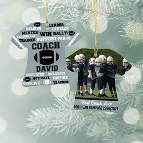 Personalized Best Coach Football with Image - Purple Christmas Ornament