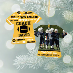 Personalized Best Coach Football with Image - Purple Christmas Ornament