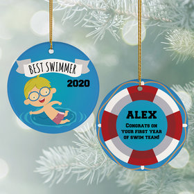 Personalized New Swimmer Male Christmas Ornament