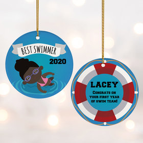 Personalized New Swimmer Female Christmas Ornament